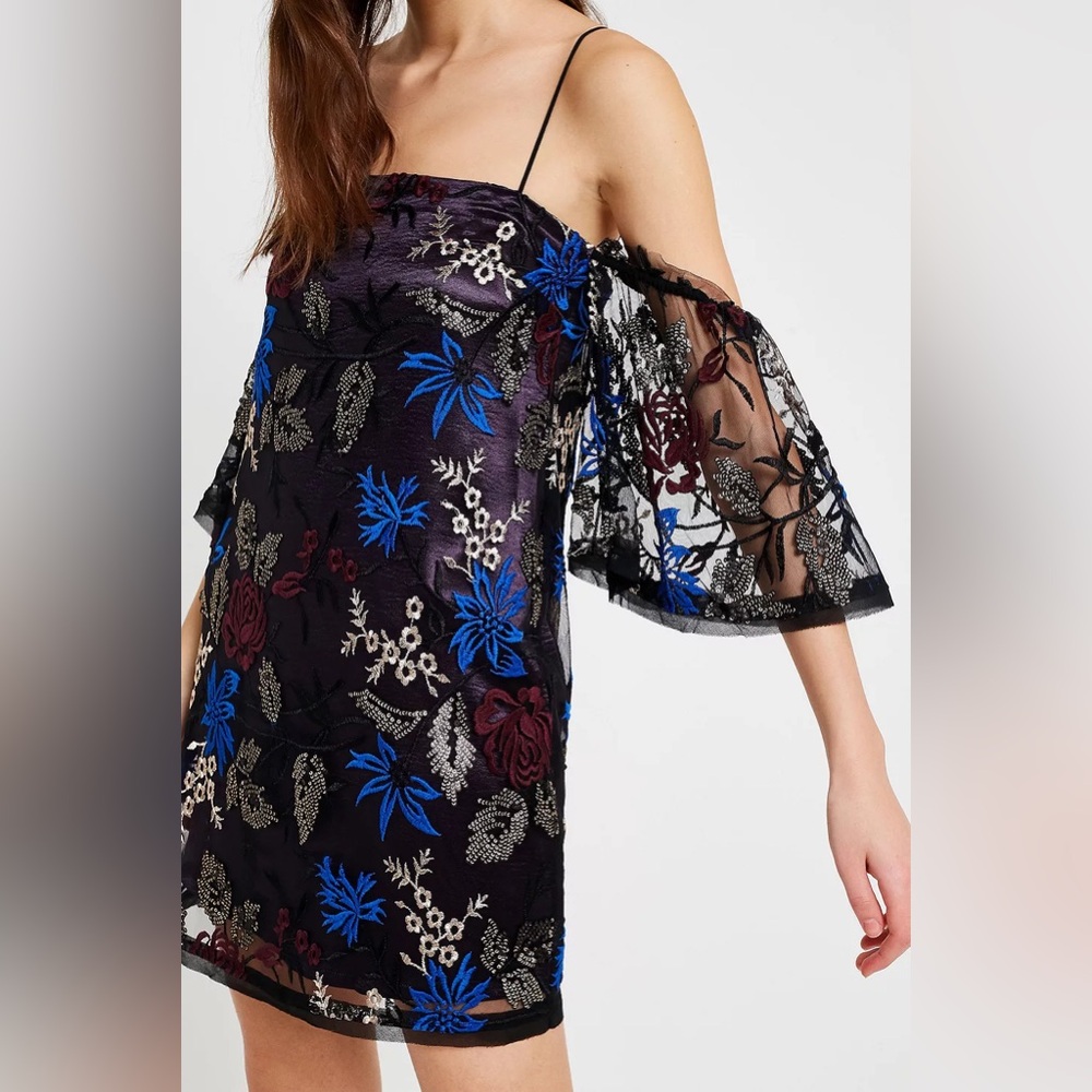 UO Off Shoulder Floral Sequined Mini Dress M Embroidery Dark Fairygoth Festival